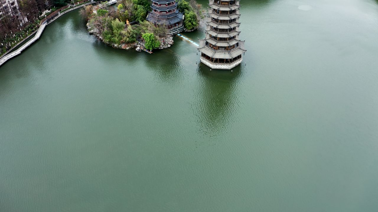 广西桂林日月双塔航拍视频