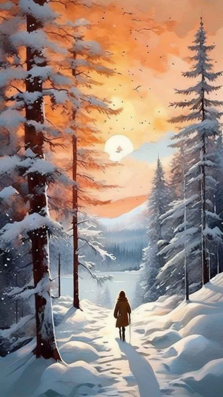 冬季背景图插画雪山雪景 4