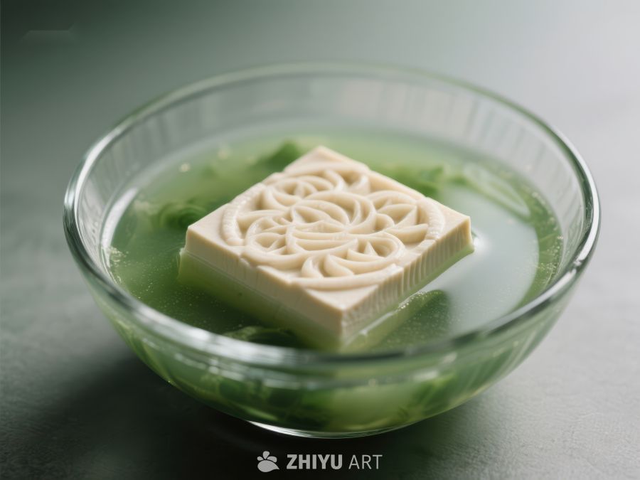 雕刻豆腐浸泡在清汤中 187