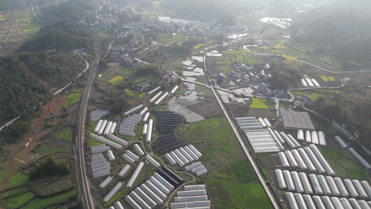 春耕农田农业大棚种植航拍