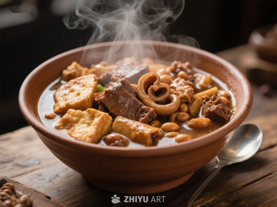 热腾腾的豆类炖肉汤 964