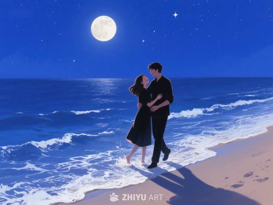 月夜海滩情侣漫步 1235