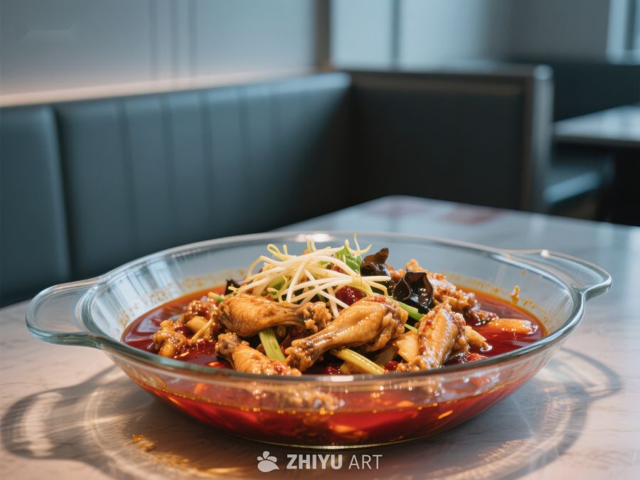 麻辣鸡块配豆芽，玻璃碗装 510