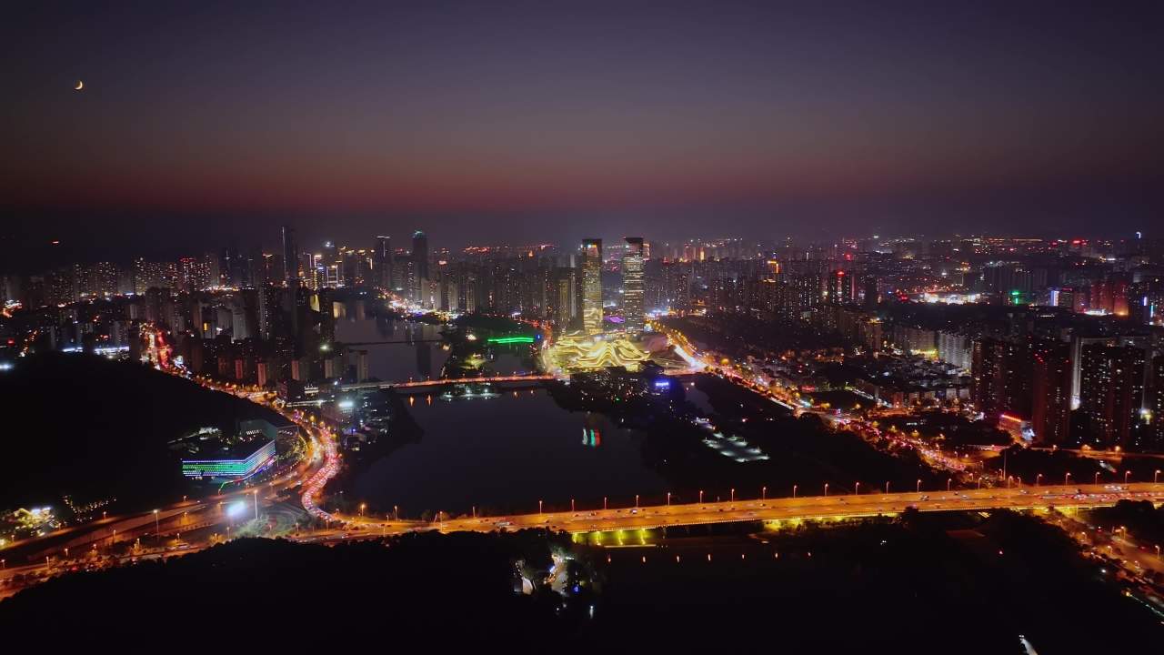 湖南长沙梅溪湖城市夜景风光航拍 4
