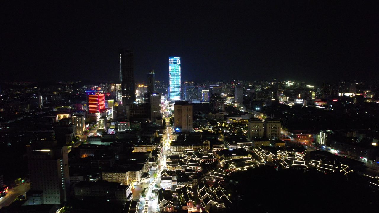 江苏徐州城市夜景灯光城市夜景航拍 