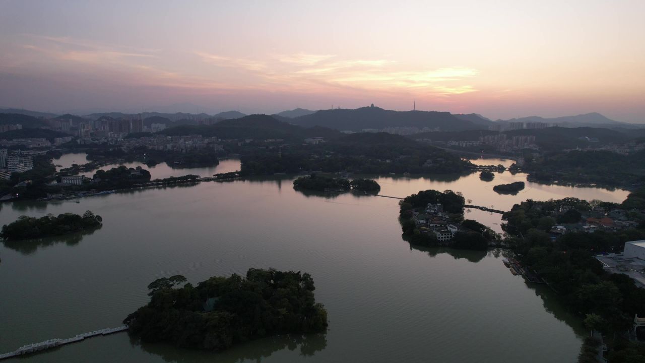 广东惠州西湖5A景区日落晚霞夕阳航拍 