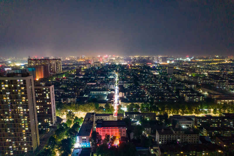 山东淄博夜景灯光航拍摄影图