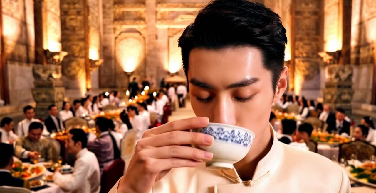 中国古代宫廷宴会：年轻男子沉思