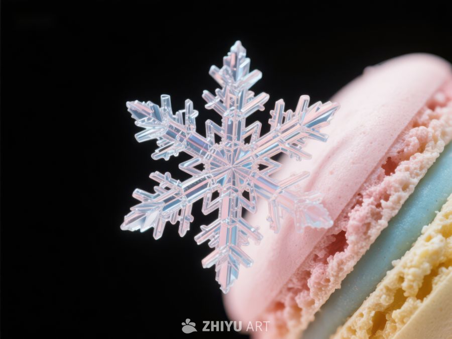 雪晶点缀的彩色马卡龙
