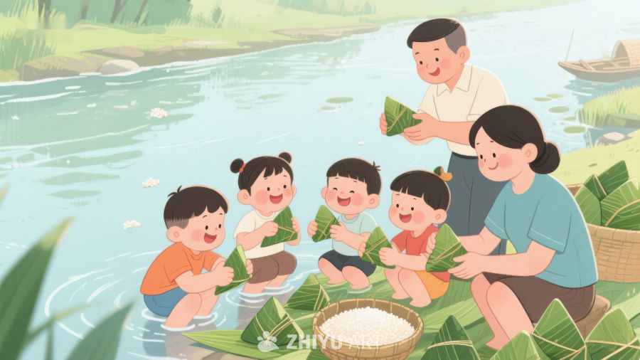 家人河边包粽子，共度端午佳节 190