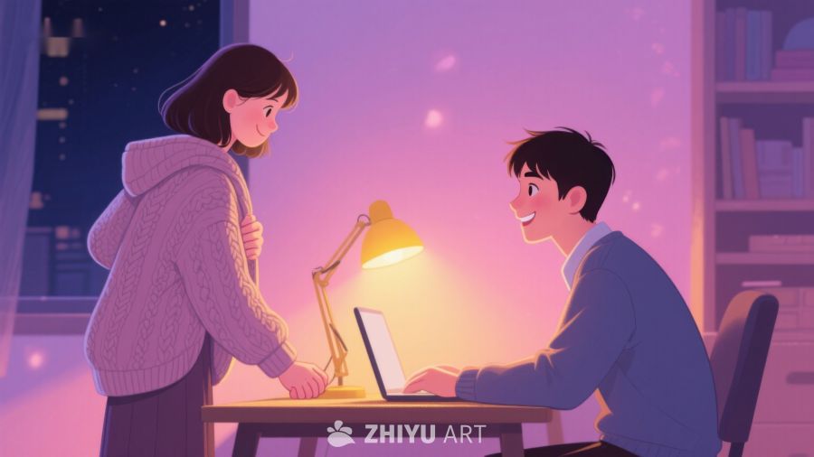 温馨夜晚，两人共用电脑 509