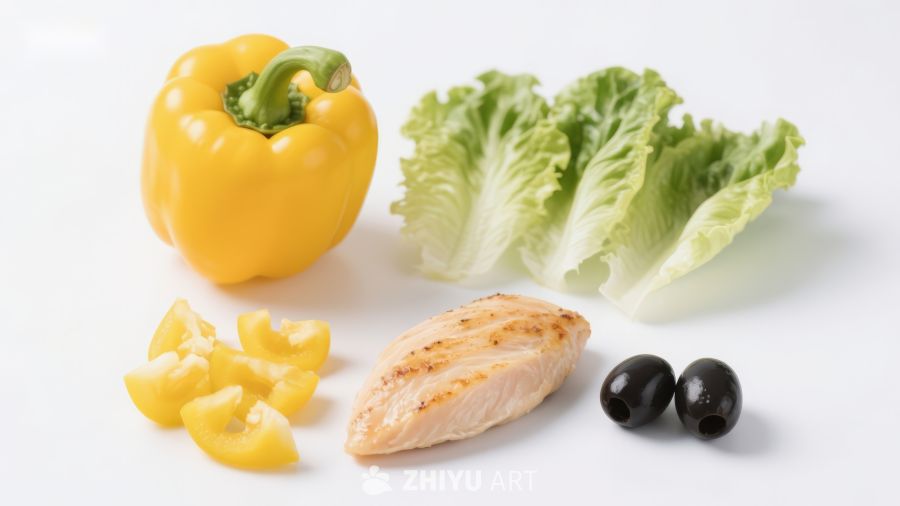 新鲜食材组合：鸡肉与蔬菜