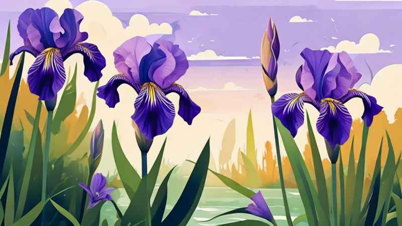 花园里的很多株紫色驾尾花插画 25
