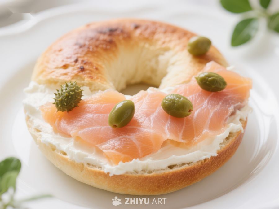 烟熏三文鱼贝果配奶油芝士