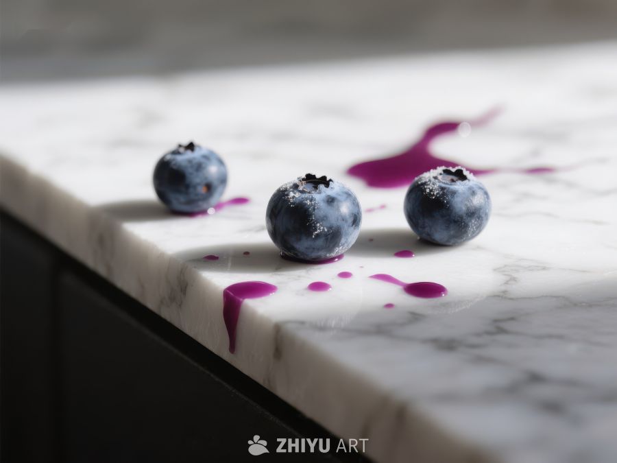 蓝莓与紫色酱汁点缀大理石台面 214