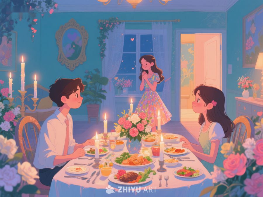 温馨晚餐：三人共聚餐桌旁 775