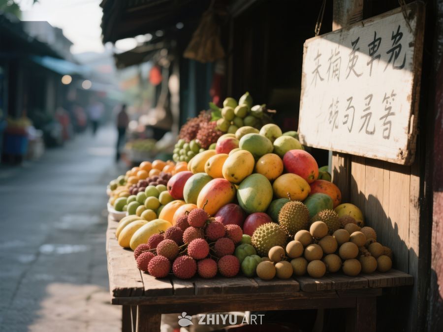 街头水果摊，色彩斑斓的热带果实 332