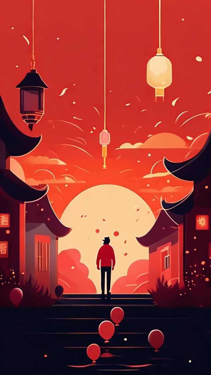 过年春节猜灯谜简约插画 21
