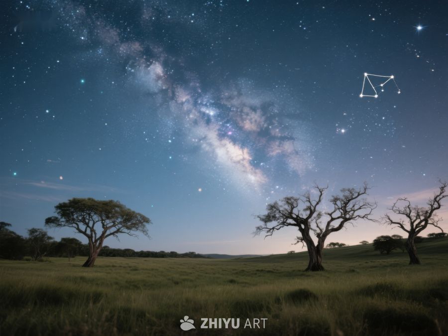 星空下的草原与树木 157