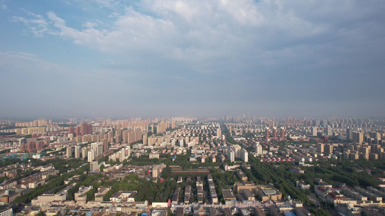山东淄博城市建设航拍  