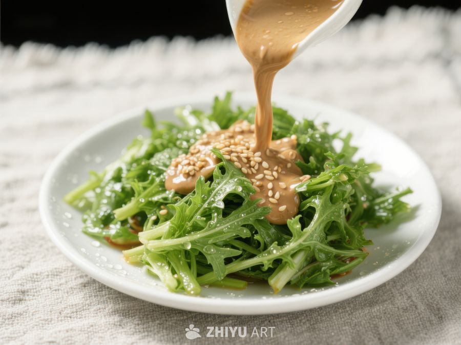 芝麻酱浇淋新鲜绿叶蔬菜沙拉 1798