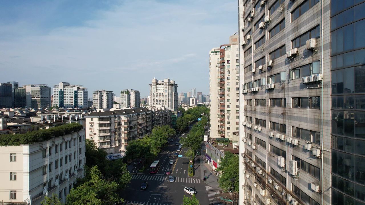 杭州城市风光交通高架桥航拍 