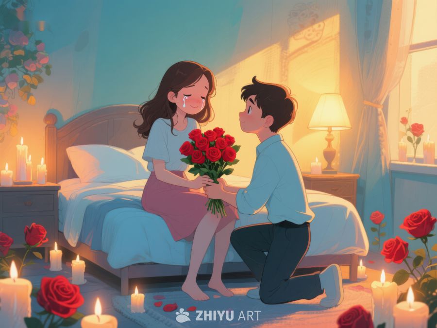 浪漫求婚：玫瑰与烛光的温馨时刻 389