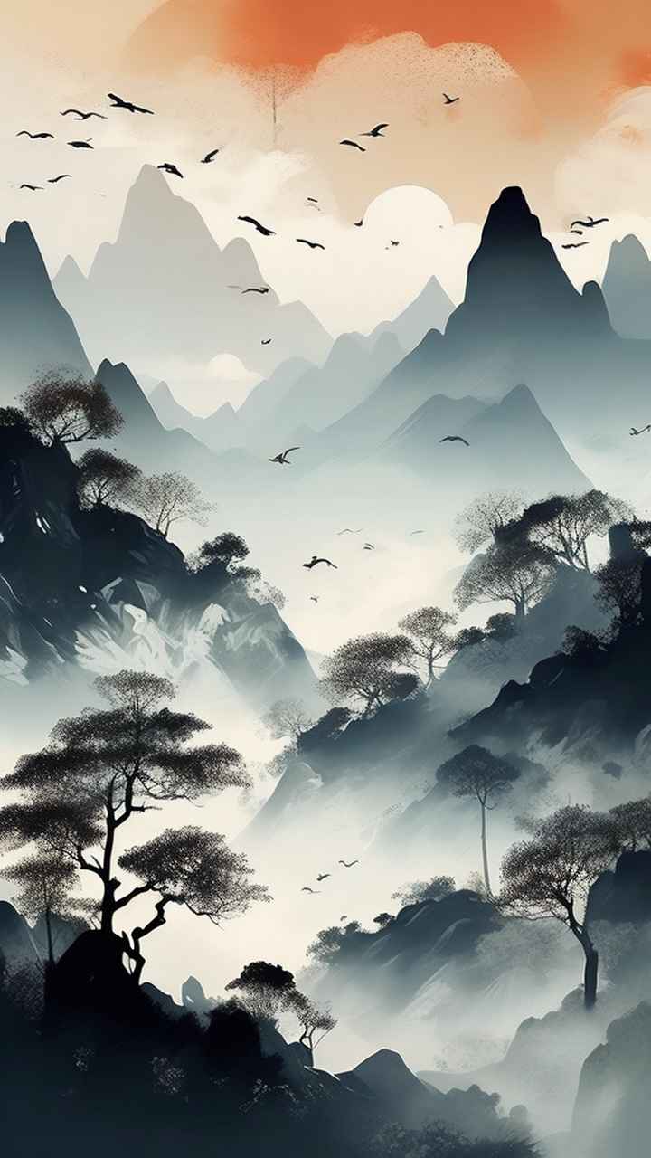 国风山水画背景插画 39