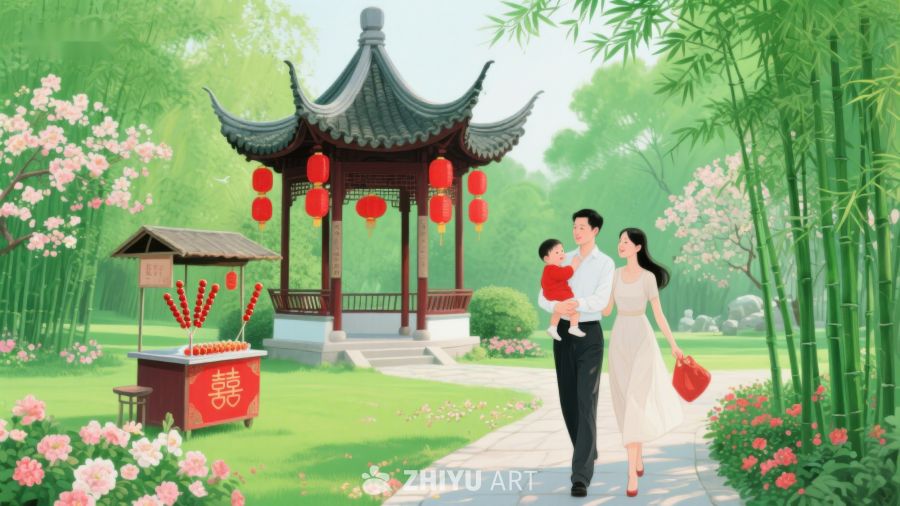 庭园漫步：一家三口的温馨时光 843