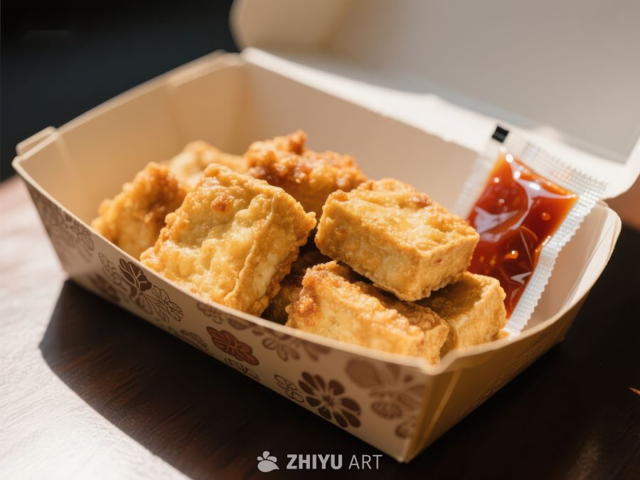 金黄酥脆的豆腐块配番茄酱 478
