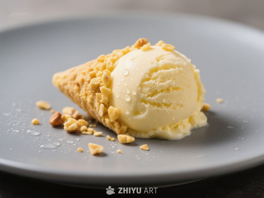 香草冰淇淋配碎坚果