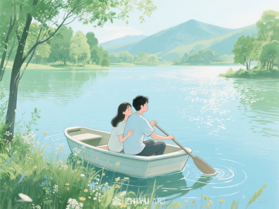 湖畔划船的浪漫情侣 282