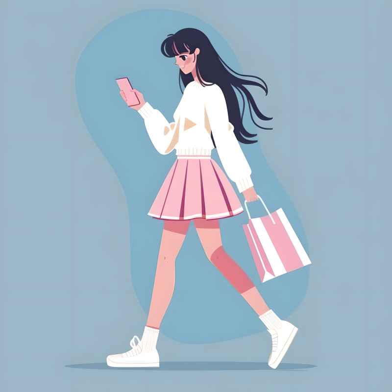 一个女人拿着购物袋，边走边看手机屏幕 10