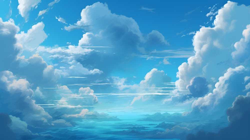 大海蓝天白云插画夏季