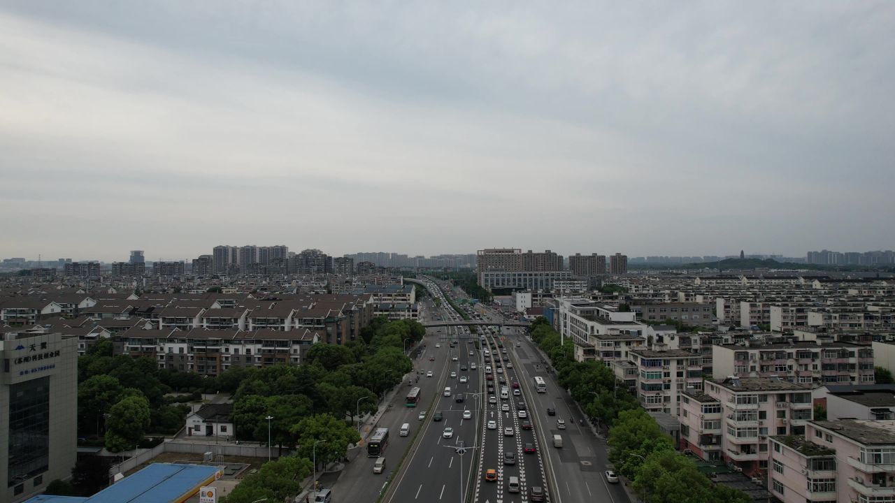 江苏苏州城市交通航拍 