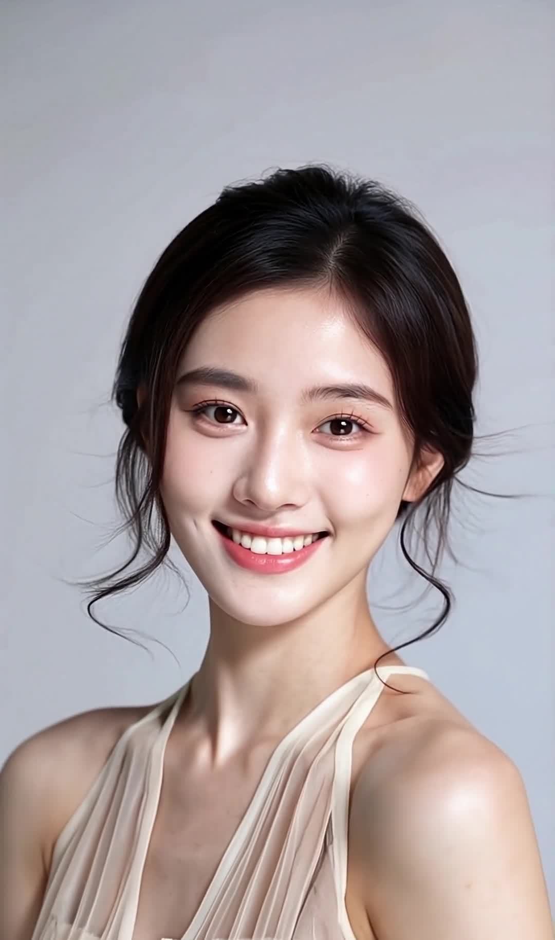一位年轻女性的微笑写真特写，甜美笑容