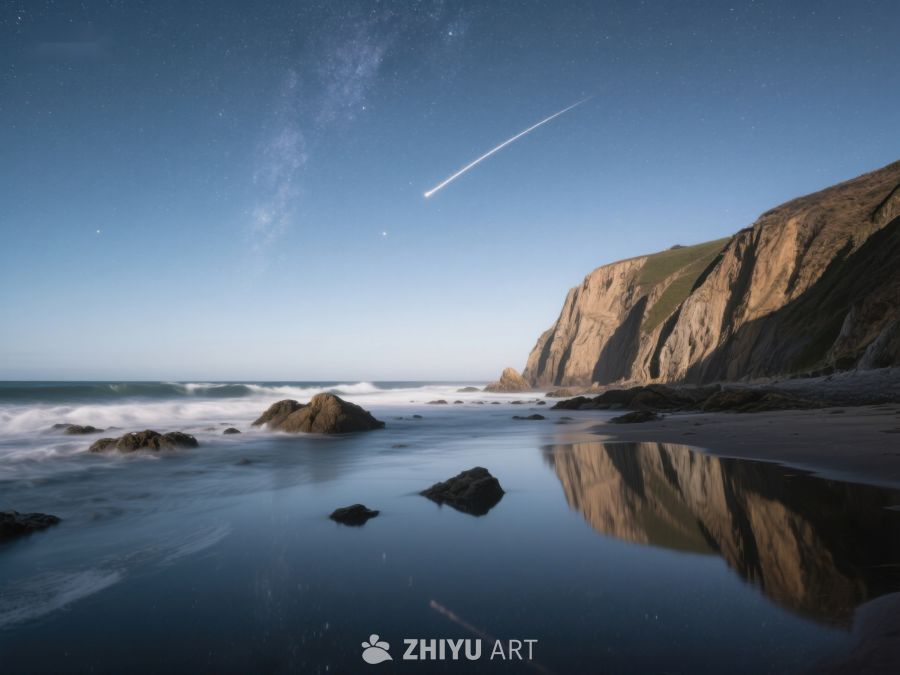 夜空流星划过海岸线 261