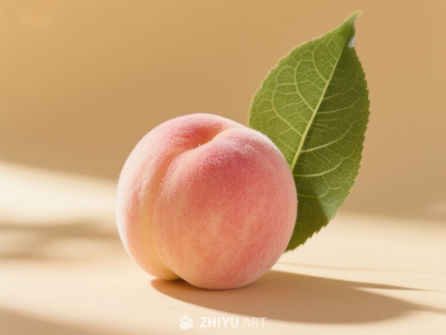 新鲜桃子与绿叶的静物图 331