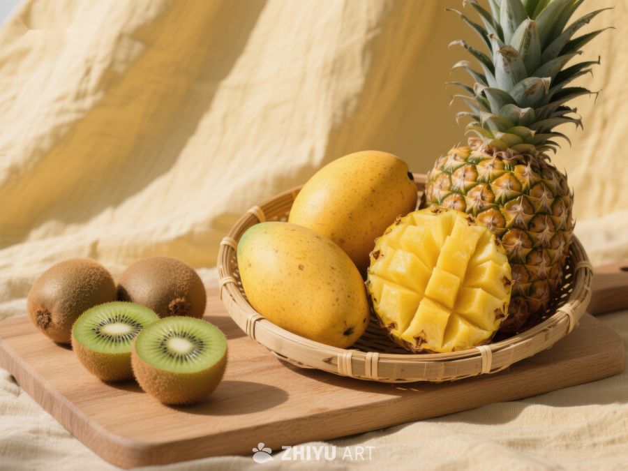 热带水果组合：芒果、菠萝与奇异果 383