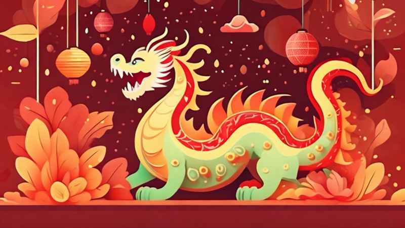 过年春节游龙灯简约插画 20