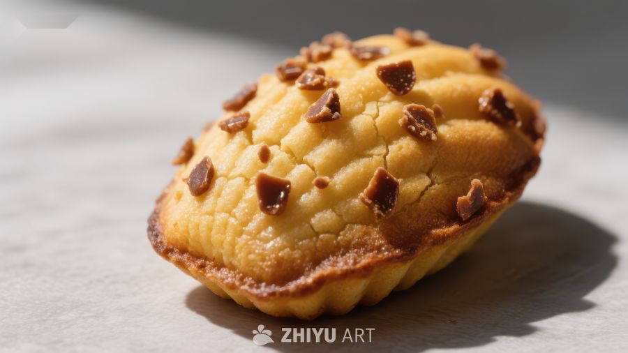 金黄色玛德琳蛋糕点缀坚果