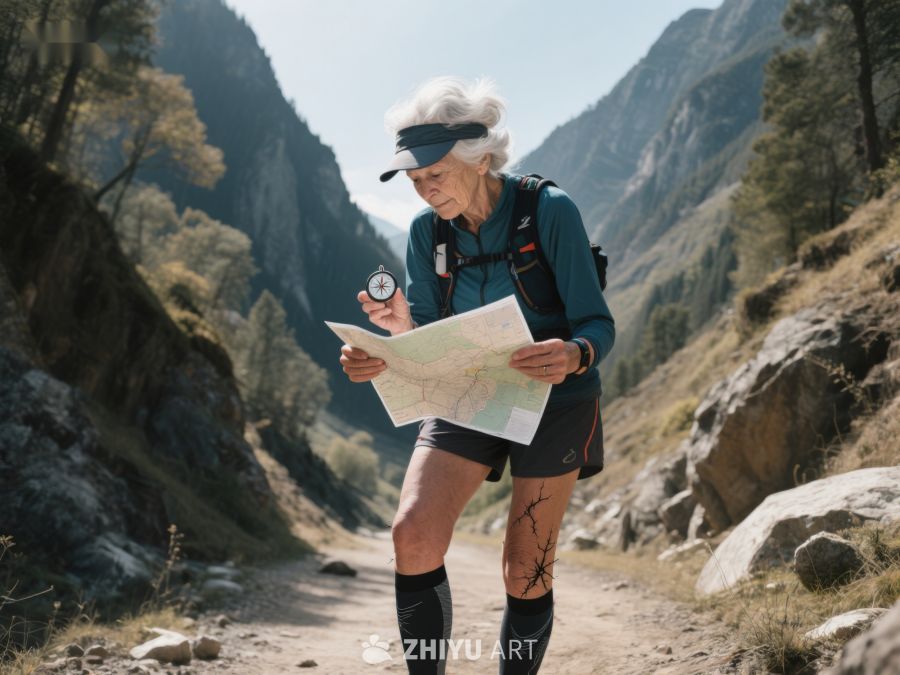 山间小径上的女性查看地图 771