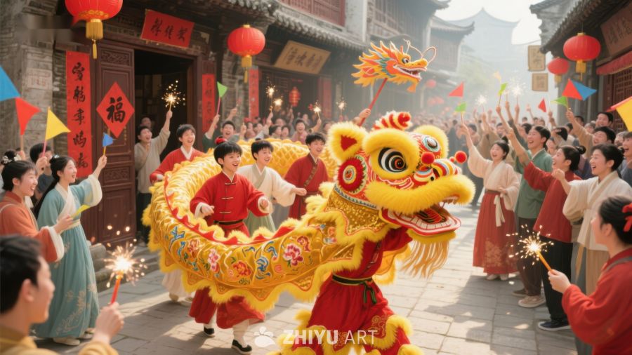 舞狮表演庆祝传统节日 930