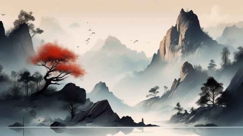 国风水彩画山水风景插画 103