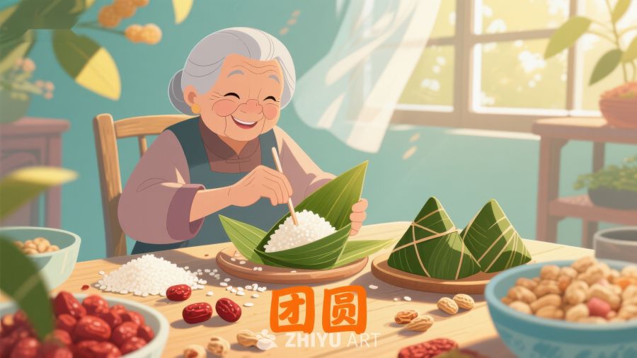 老人包粽子，温馨节日氛围 225