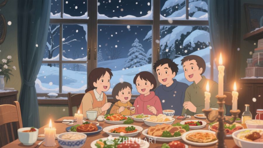 温馨家庭共度雪夜晚餐 244