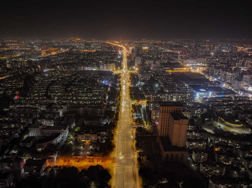 航拍昆山城市夜景