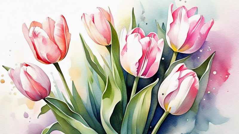 一个白色郁金香花束正在开放插画 33