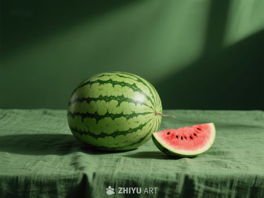 绿桌上完整的西瓜与切片 226