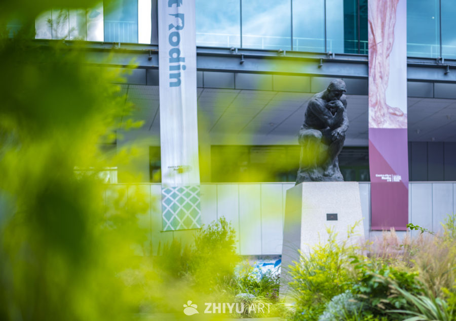 思想者雕像与现代建筑